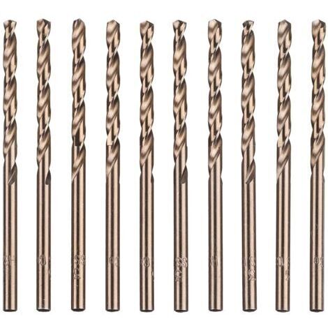 Lot de 10 forets hélicoïdaux en acier rapide M35 HSS or cobalt pour perceuses métriques à haute vitesse 3 mm x 63 mm pour perçage des Acier inoxydable et métal