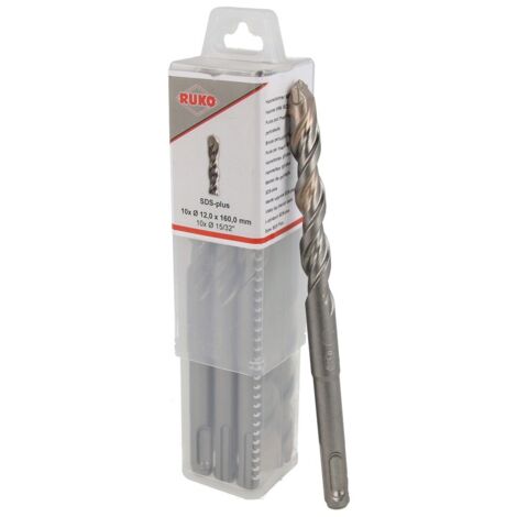 Lot de 10 forets RUKO SDS-PLUS 12x160 mm pour le perçage du béton et de la maçonnerie.