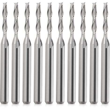 Lot de 10 fraises CNC, tige 1/8", tête plate, en métal dur, flûte à double flûte 3,175 mm, spirale, Upcut pour bois, PVC, MDF, bois dur