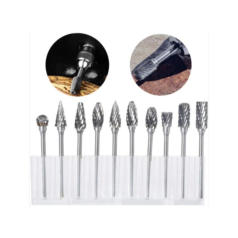 Alovez - Lot de 10 fraises rotatives en carbure de tungstène avec tête de meulage pour outils rotatifs Dremel, forage et polissage du métal