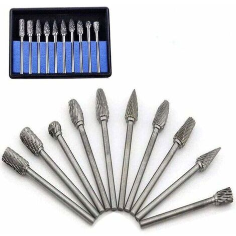 Lot de 10 fraises rotatives en carbure de tungstène avec tête de meulage pour outils rotatifs Dremel, forage et polissage du métal