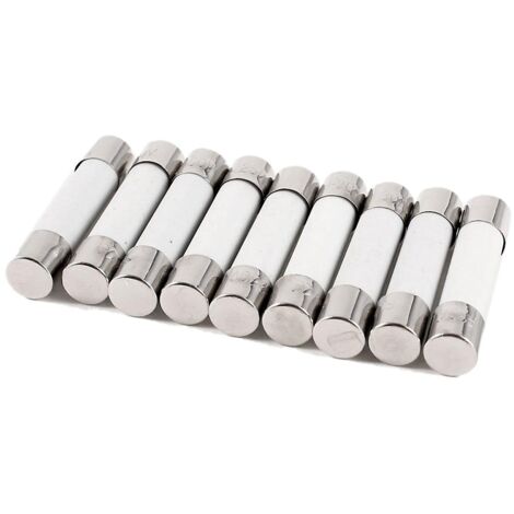 Lot de 10 fusibles céramiques 250 V 30 A 6 x 30 mm à fusion lente (T3, T10, T15, T20 A)