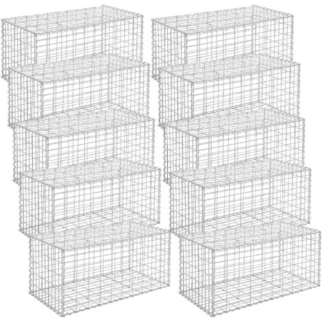 Lot de 10, Gabion pour Pierre, 100 x 50 x 50cm, cloture gabion, Argent, Cage en Métal, Mur, Décoration de Jardin