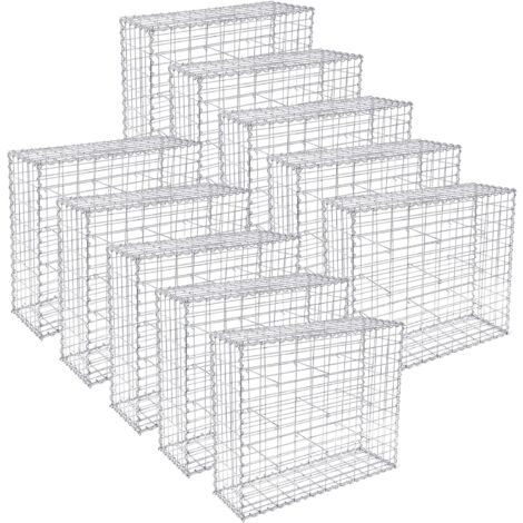 Lot de 10, Gabion pour Pierre, 100 x 80 x 30cm, cloture gabion, Argent, Cage en Métal, Mur, Décoration de Jardin