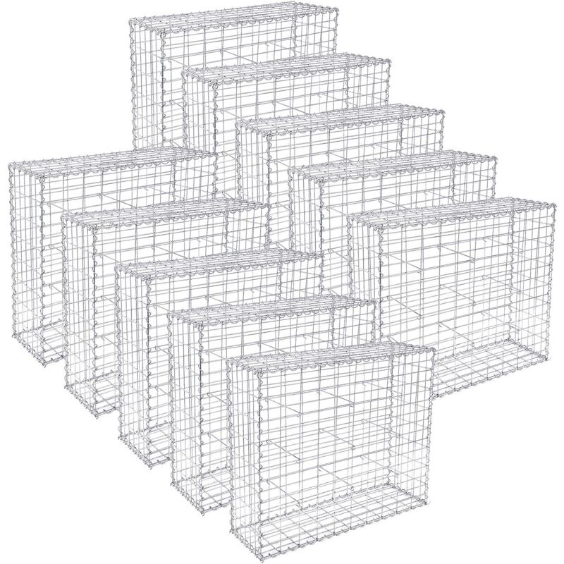 Songmics - Lot de 10, Gabion pour Pierre, Argent, Décoration de Jardin, 100 x 80 x 30cm, GGB083 - Gris argenté