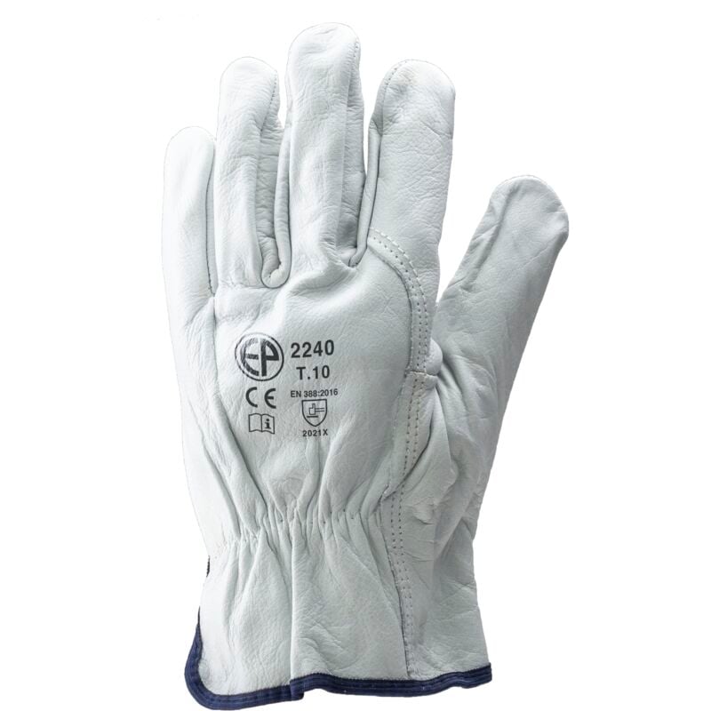 Lot de 10 - Gants Manutention eurostrong 2240 - Gant de maîtrise en cuir tout fleur de buffle - Pouce palmé Taille 9