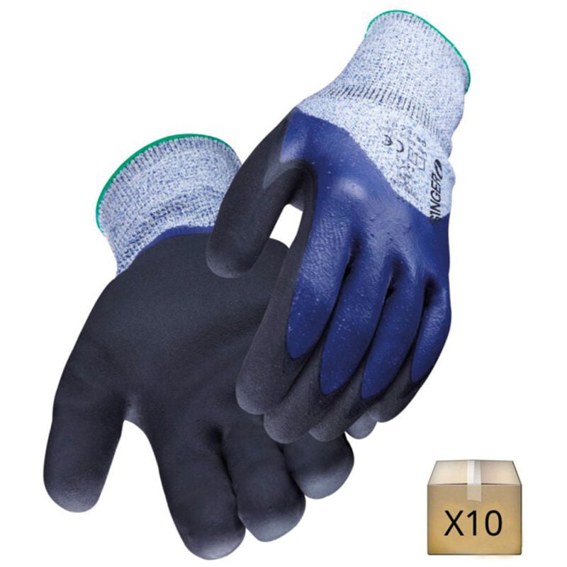 Lot de 10 paires de gants de sécurité en pe Nitrile anti coupure Gripcut EN388 EN407