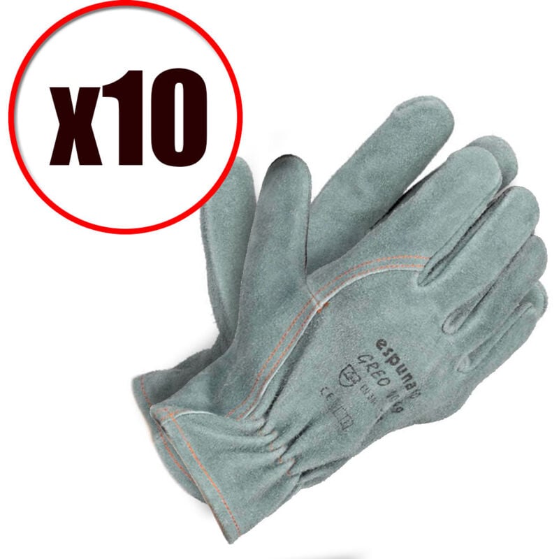 Lot de 10 paires de gants de travail cuir bovin hydrofuge Greo EN388 Taille - Taille 10