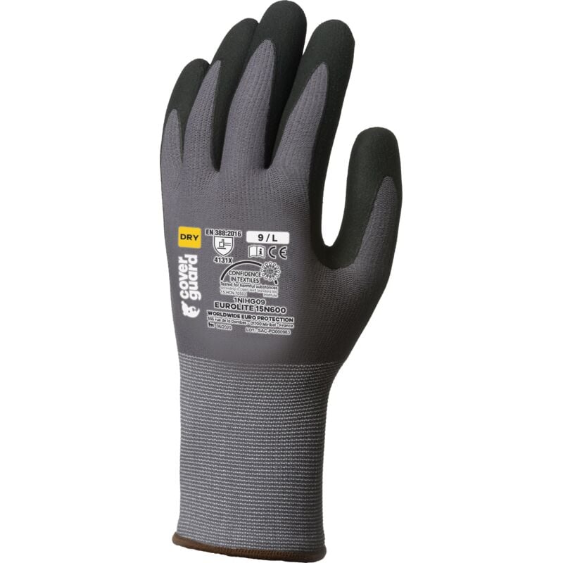 Centrale Brico - Lot de 10 - Gants Manutention eurolite 15N600 - Tricot gris sans couture à base de polyamide Taille 10