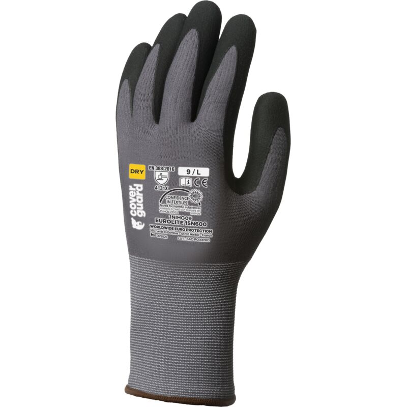 Centrale Brico - Lot de 10 - Gants Manutention eurolite 15N600 - Tricot gris sans couture à base de polyamide Taille 11