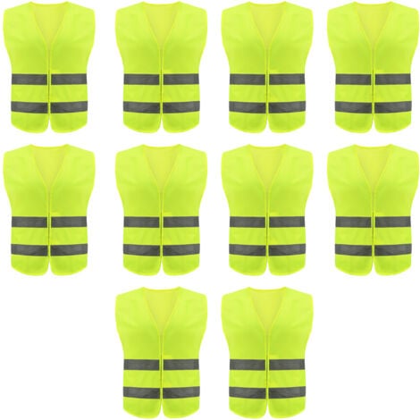 Lot de 10 gilets de sécurité haute visibilité pour travaux de circulation, course à pied, arpenteur et garde de sécurité – Gilet de construction avec 2 bandes réfléchissantes.