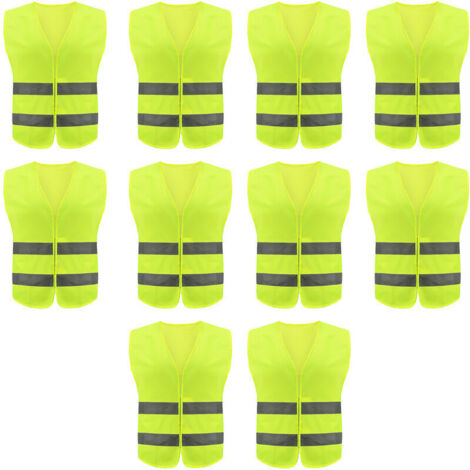 Lot de 10 gilets de sécurité haute visibilité pour travaux de circulation, course à pied, arpenteur et garde de sécurité – Gilet de construction avec 2 bandes réfléchissantes.--