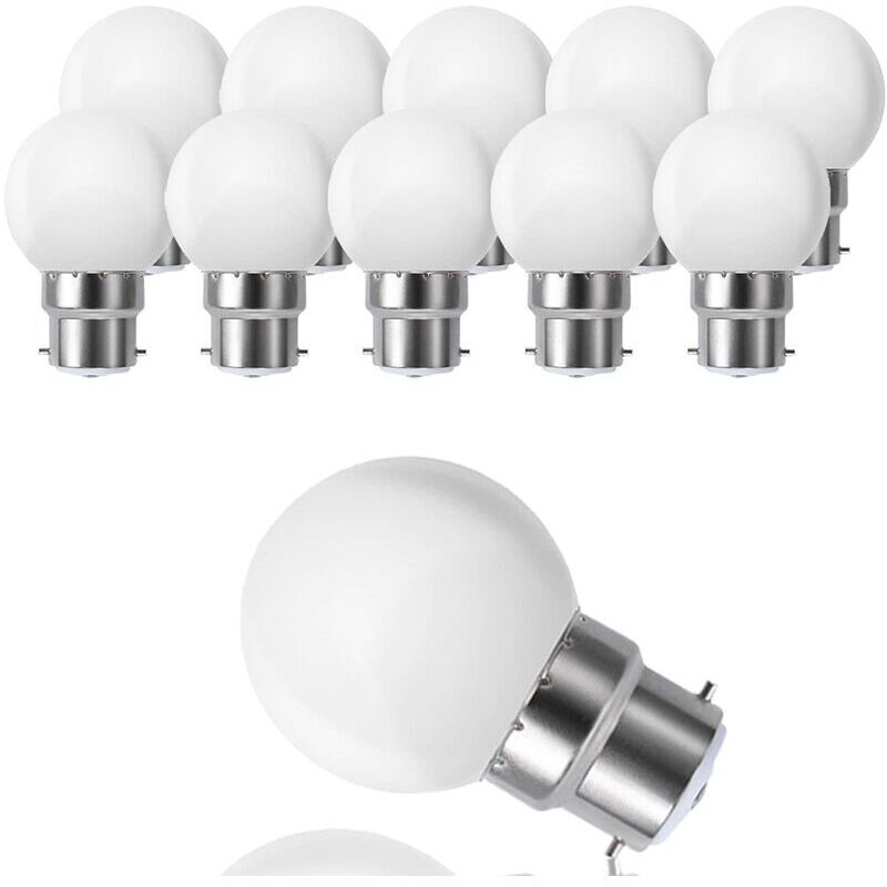 Dpzo - Lot de 10 globes led B22 G45, blanc chaud 3500 k, 3 w G45, 180 lm, boîtier en polycarbonate mat, non dimmable [Classe énergétique g]