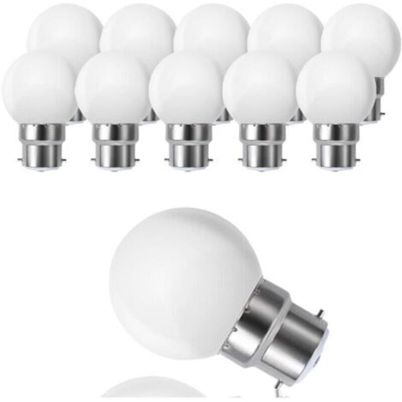 Lot de 10 globes LED B22 G45, blanc chaud 3500 K, 3 W G45, 180 lm, boîtier en polycarbonate mat, non dimmable [Classe énergétique G] -INHHUB