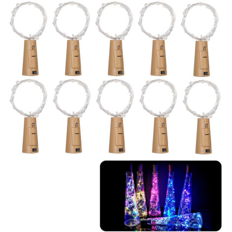 Lot de 10 guirlandes lumineuses en forme de bouteille de vin 2 m 20 LED à piles pour bricolage, fête, décoration, mariage