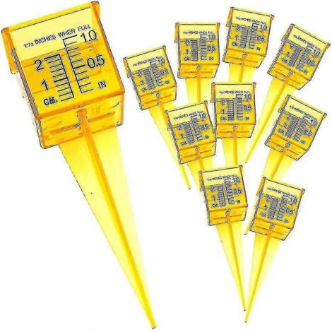 Lot de 10 jauges de pluie/d'arrosage en plastique jaune vif à large ouverture, 3/4" x 1/2"