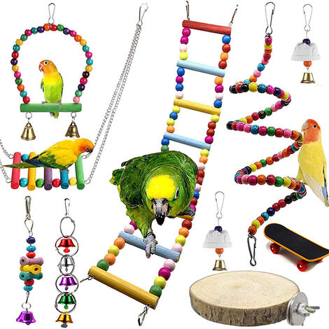 Couleur Aléatoire Perroquet Puzzle Jouet Oiseaux Jouets Ensemble Jouet de Perroquet avec Planche à roulettes Formation Anneaux Chariot Cloches Boule pour Perruches Perruche Calopsitte 5 Pièces 