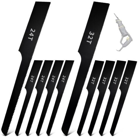 Lot de 10 lames de scie à air comprimé pour scie de carrosserie 24-32T - 24T 32T - Denture fine avec embout large - Maintien sûr - Force de coupe - Pour bois, métal, PVC