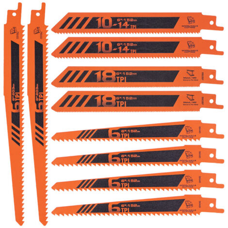 Lot de 10 lames de scie alternative orange 20cm, lame universelle pour scie sabre, coupe performante bois, plastique et aluminium
