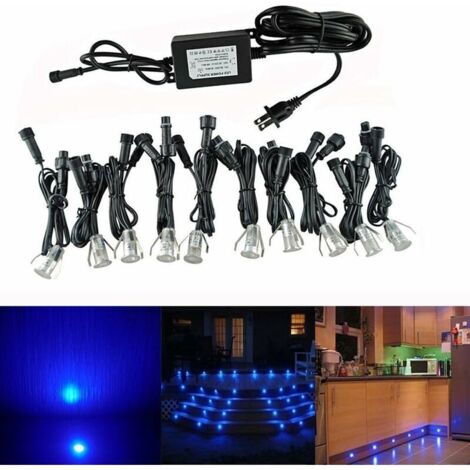 Lot de 10 Lampe de Spot LED Mini Ø18mm Eclairage encastré Inox pour Terrasse Enterré Plafonnier, IP67 Etanche DC12V Lumière Extérieure pour Chemin Escalier Paysage Etape (Bleu) [Classe énergétique A]