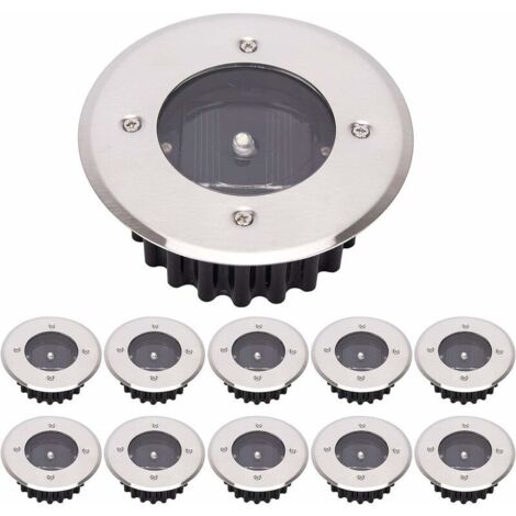 Lot de 10 lampes solaires au sol à LED, éclairage extérieur, lampadaire, lumière enterrée, étanche IP65 (blanc froid, rond) [Classe énergétique A+]
