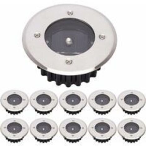 Lot de 10 lampes solaires au sol à LED pour éclairage extérieur, poteau de rue, éclairage enterré IP65 étanche (blanc froid, rond) [Classe énergétique A+]