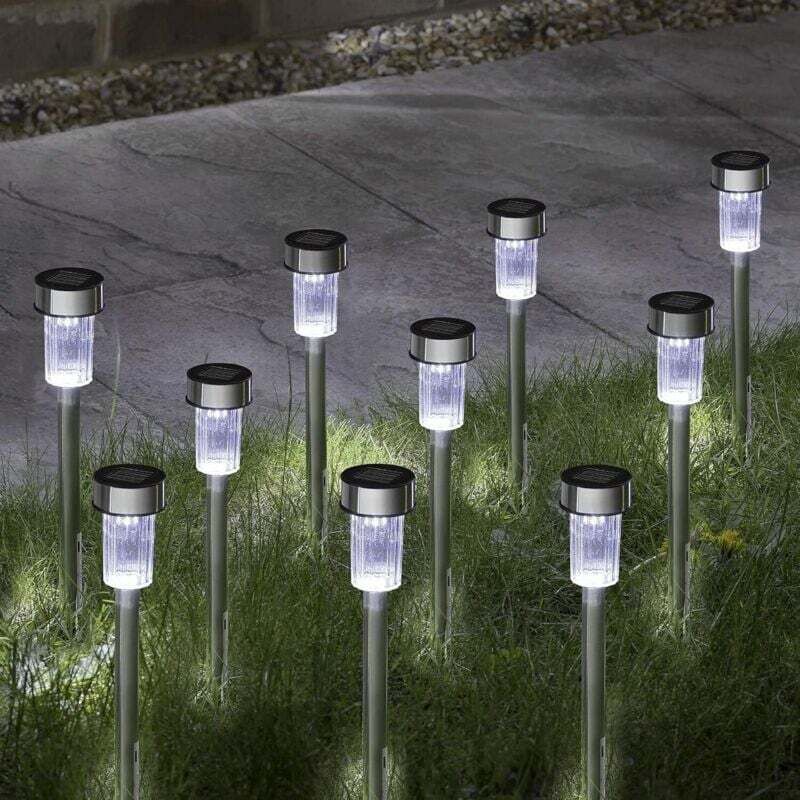 Lot de 10 lampes solaires sur piquet - Lampes LED d'extérieur pour jardin, éclairage de chemin étanche en acier inoxydable pour terrasse, allée,