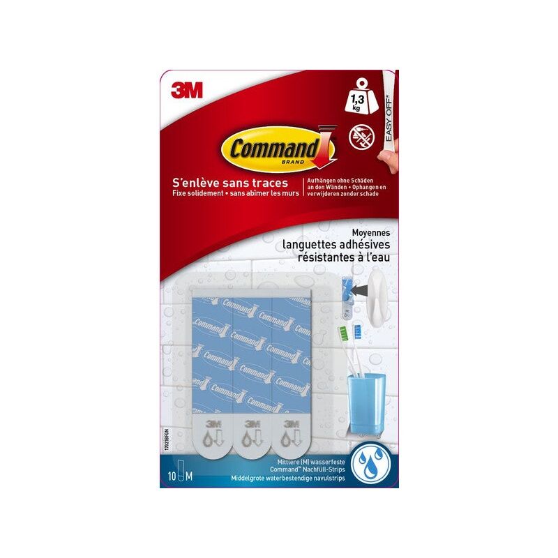 Lot de 10 languettes adhésives Résistant à l'eau transparent - Command