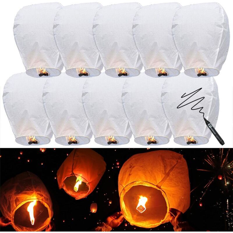 Lot de 10 Lanterne Volante, 100% Biodegradable, Lampion Papier, Chinoise, Sky Lanterns