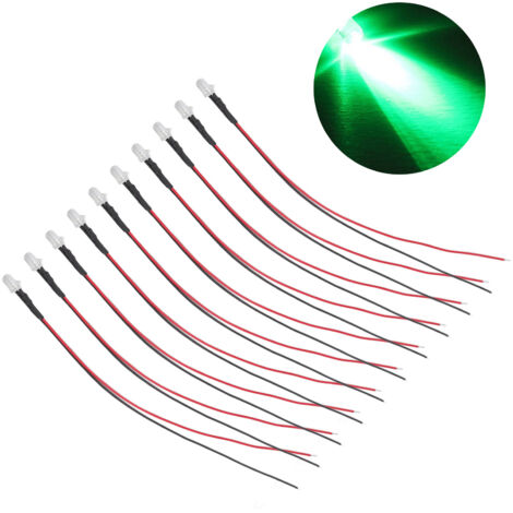 Lot de 10 LED pré-câblées 5mm, diodes électroluminescentes pour décoration DIY 5-12V vert