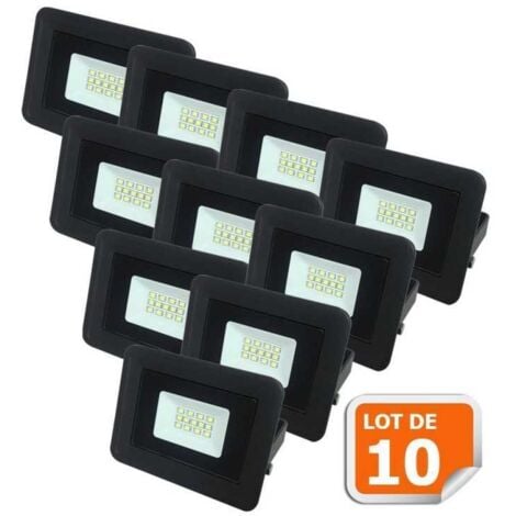 Lot de 10 LED Projecteur Lampe 10W Noir 6000K IP65 Extra Plat