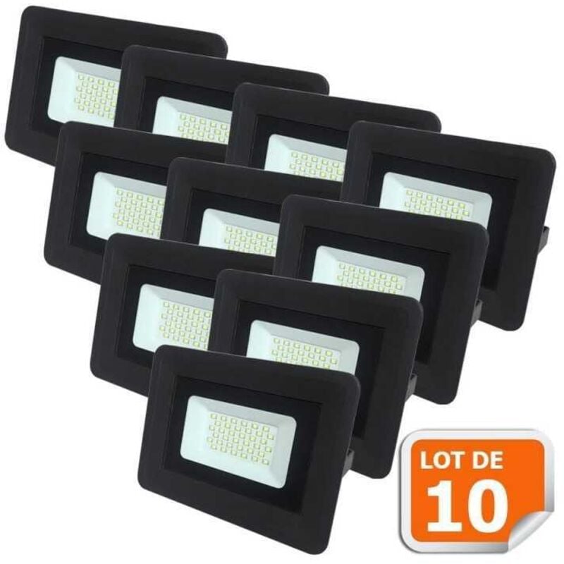 Lampesecoenergie - Lot de 10 led Projecteur Lampe 30W Noir 6000K IP65 Extra Plat