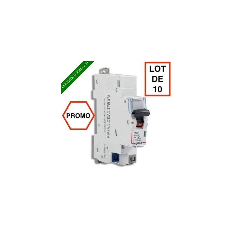 Legrand - lot de 10 // DNX3 Disjoncteur 16A auto ph+n courbe c 4.5kA 230V - 406783