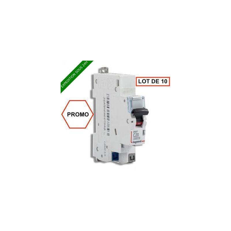 Legrand - lot de 10 // DNX3 Disjoncteur 20A auto ph+n courbe c 4.5kA 230V - 406784