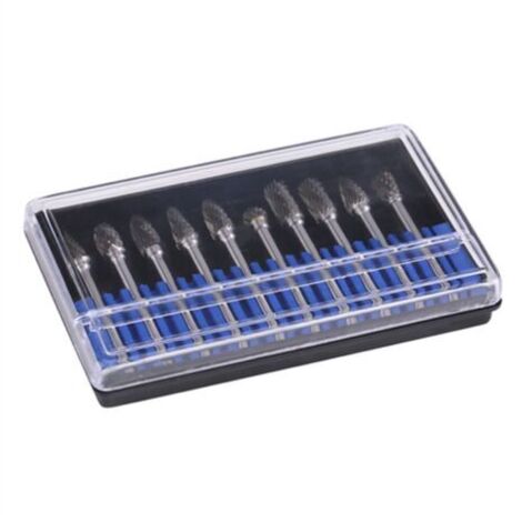 Lot de 10 limes rotatives en acier au carbure de tungstène, tige de 3 mm, diamètre de coupe de 6 mm, double coupe