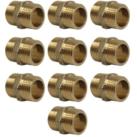 Lot de 10 Mamelons Laiton Égal mâle/mâle 1/2" (15/21) - Arcanaute