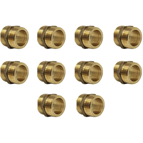 Lot de 10 Mamelons Laiton Égal mâle/mâle 3/4" (20/27) Joint Plat- Arcanaute