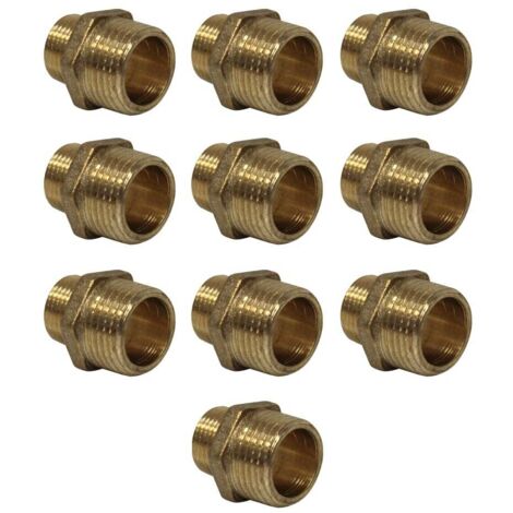 Lot de 10 Mamelons Laiton Réduit mâle/mâle 1/2"-3/8" (15/21-12/17) - Arcanaute