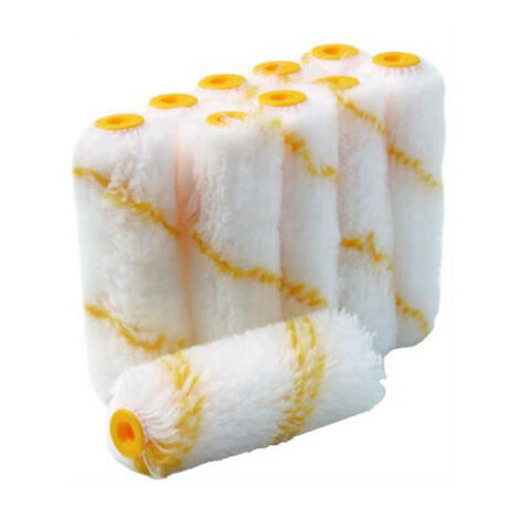 Lot de 10 manchons pour rouleau patte de lapin rayé jaune 100mm – Anti goutte – Pour peintures aqueuses – Adapté à monture clips – Yachtcare