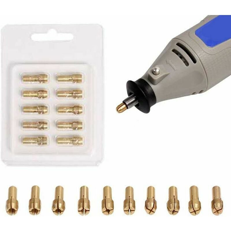 Trimec - Lot de 10 mandrins en laiton de précision 0,5-3,2 mm pour perceuse Dremel - Outils rotatifs de mandrin électrique