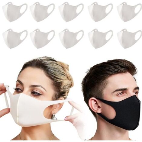 Lot de 10 Masques pour la bouche et le nez en soie glacée anti-poussière extérieure mode réutilisable et lavable adulte unisex gris