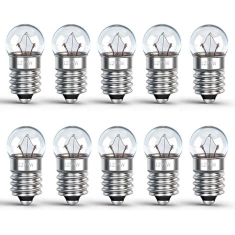 Lot de 10 Mini Ampoules E10 DC 12V 0.25A, Blanc Chaud 3000K, E10 Petit Culot à Vis, Miniature Ampoules pour Lampe Torche, Expériences Électriques, Crèche de Noël, Voyant de Signalisation