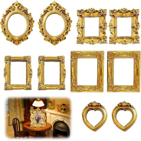 Lot de 10 mini cadres photo vintage en résine - Style baroque doré - Pour photos - Accessoires photo en relief - Décoration murale - Étui de téléphone DIY KERYBW Lot de 10 mini cadres photo
