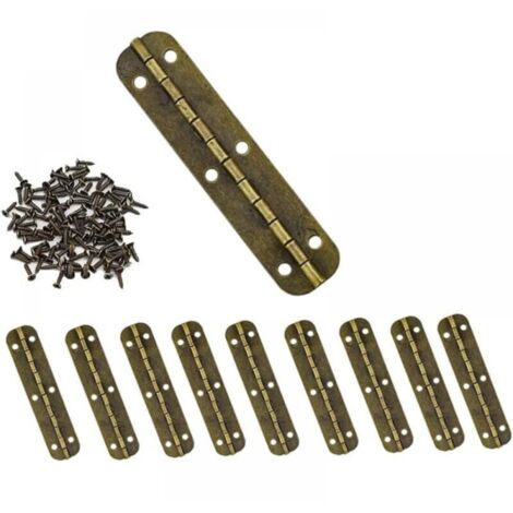 Lot de 10 mini charnières vintage en laiton pour meubles, tiroirs, portes, armoires, boîtes à bijoux, 65 x 15 mm avec 60 vis (couleur bronze)