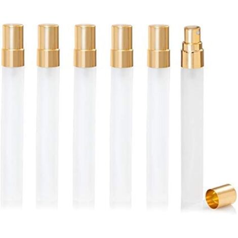 Lot de 10 mini fons vaporisateurs en verre dépoli rechargeables pour parfum de voyage Doré 10 ml