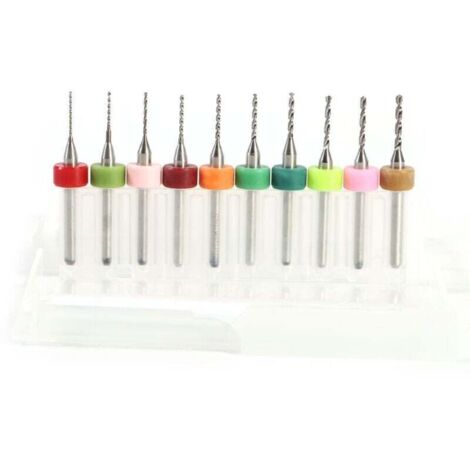 Lot de 10 mini-forets en carbure cémenté de 0,6 à 1,5 mm pour circuit imprimé CNC