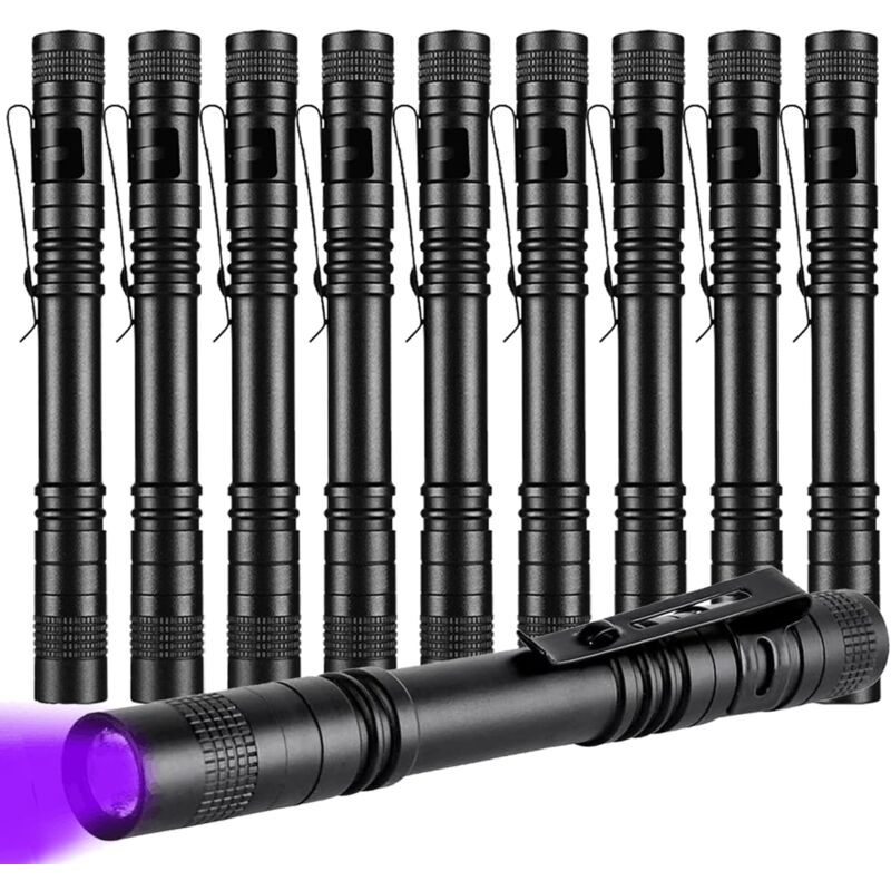 Lot de 10 mini lampes de poche à lumière noire UV 395 nm - Lampe de poche compacte - Détecteur de lumière pour fuites, urine d'animaux domestiques,
