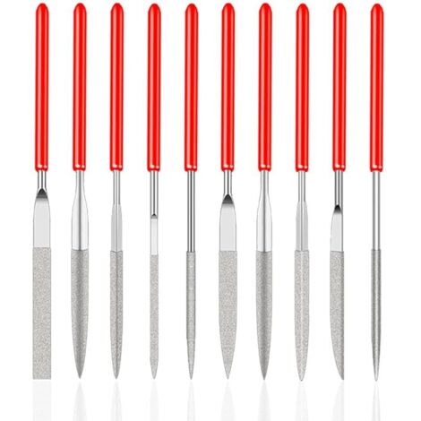 Lot de 10 mini limes diamantées pour bijoux, métal, verre, pierre, meulage, polissage et gravure (2 x 100 mm)