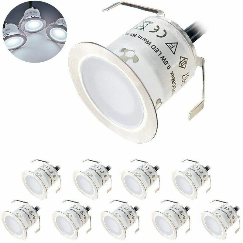 Lot de 10 Mini Spot led Encastrable Extérieur, IP67 Étanche, Lumière Blanc du Jour 4500K, Lampe de sol 32MM 0.6W DC12V pour Chemin Terrasse Bois