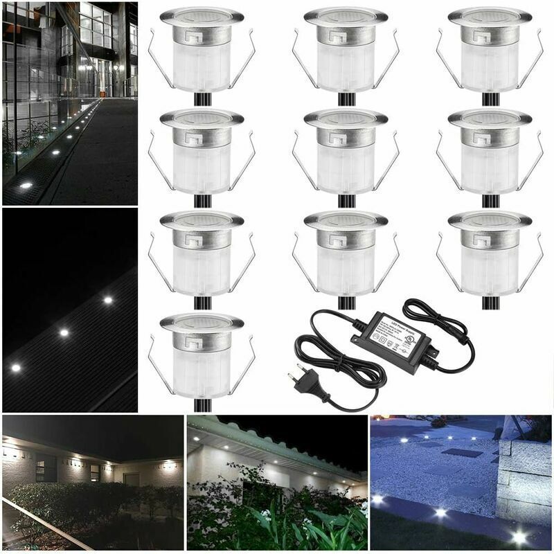 Lot de 10 Mini Spots LED Ø18mm Éclairage Encastré en Acier Inoxydable pour Plafonnier de Terrasse Enterrée, IP67 Étanche DC12V Lumière Extérieure